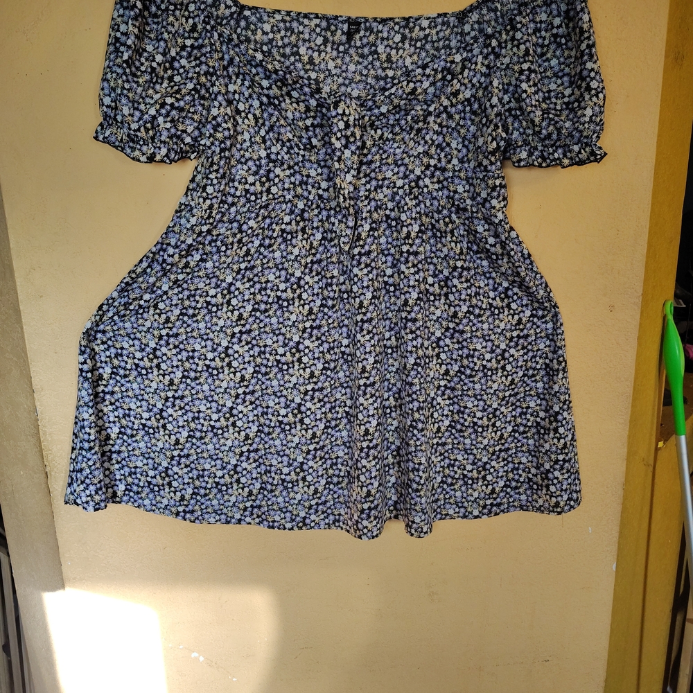 Blue and White Tie Front Blouse with Relaxed Fit